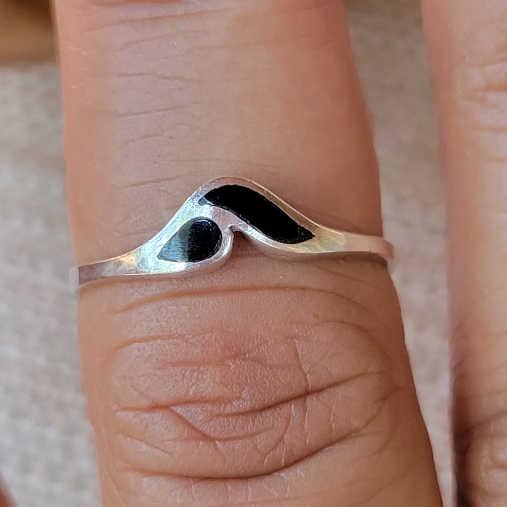 Black Enamel Silver 925 Stacking Ring - image 3